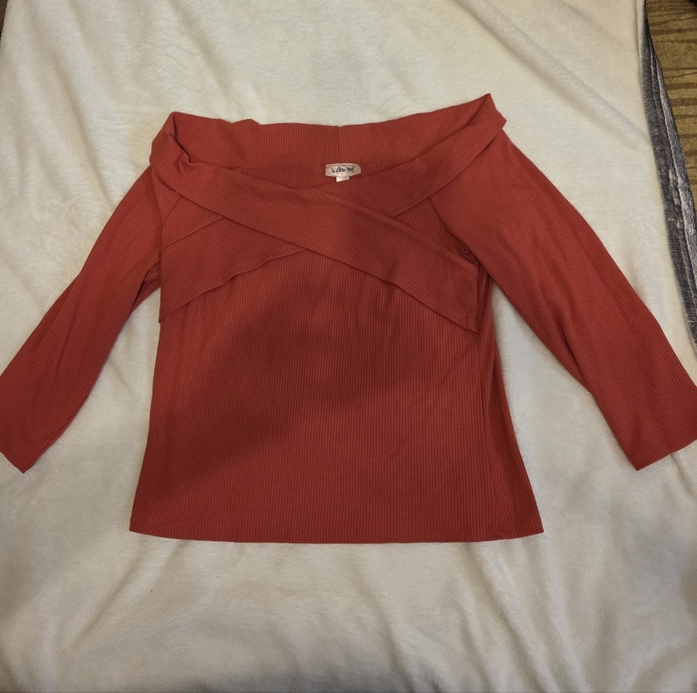 Red Off-Shoulder Ribbed Women's Top